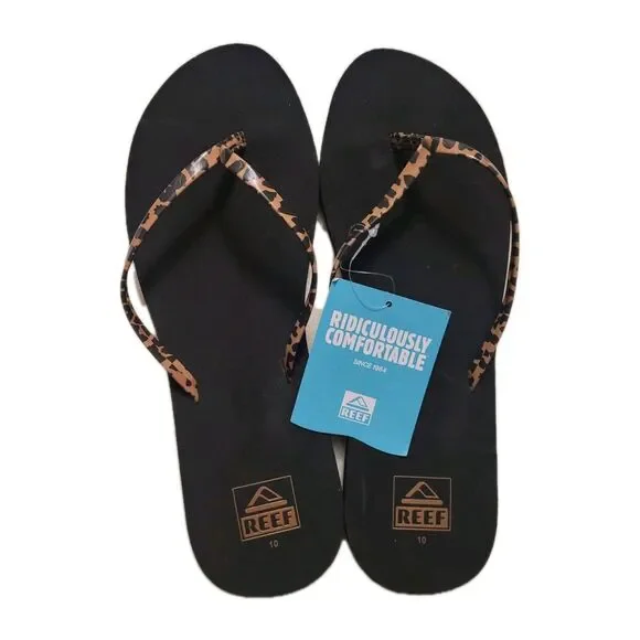 Woman Reef Bliss Nights Water-Friendly Classic Leopard/Black US 10 Brand New - Picture 1 of 3